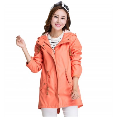 Women Lady Girl Travel Hiking Waterproof Hooded Breathable PU Leather Rainwear Raincoat Rain Clothes Poncho Coat Jacket