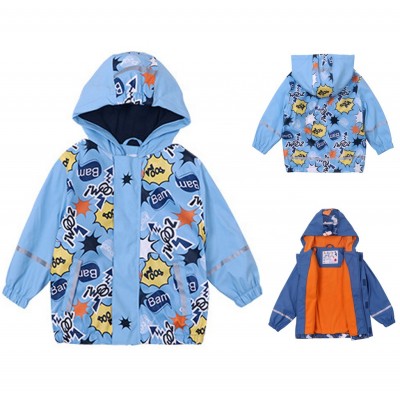 Cute  Cartoon Thick PU Travel Hiking Fleece Lined Hooded Waterproof Raincoat Rain Clothes Coat Jacket for Children Girls Boys