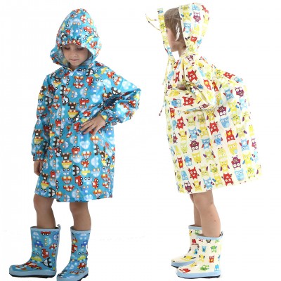 Cute Cartoon Lovely Students Boys Girls Children Rainproof Hooded Raincoat Rain Clothes Coat